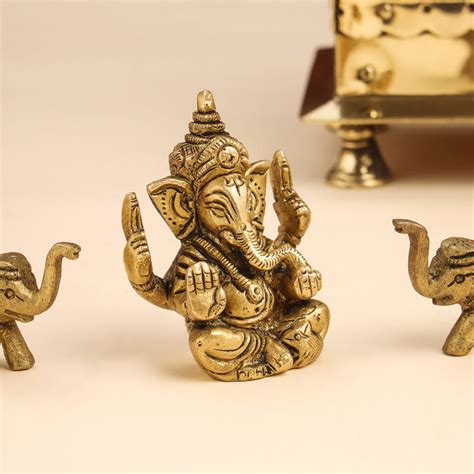 Brass Ganesha Idol With Elephants Combo – Vedansh Craft