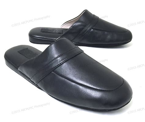 Mens House Slippers Classic Leather Lining Padded Black