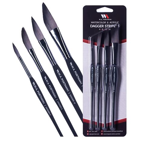 WA Portman Dagger Paint Brush Set of 4 - Dagger Brush for Watercolor ...