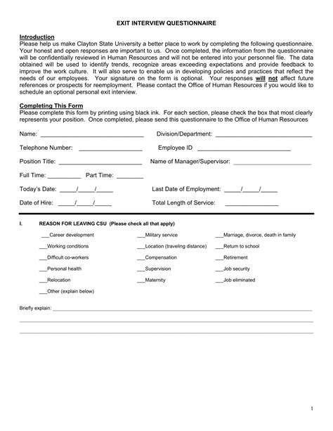 Employee Exit Survey Template