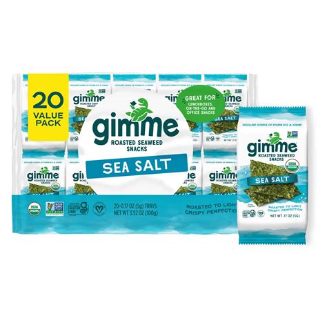 Gimme Seaweed, Roasted Seaweed Snacks, Sea Salt Flavor, 20 Packs, Dried ...