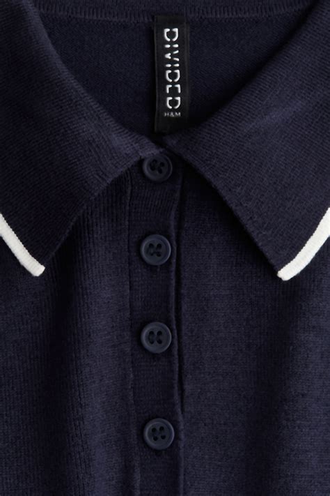 Fine-knit polo shirt - Navy blue - Ladies | H&M IN