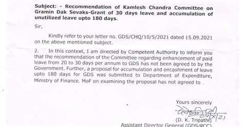Recommendation of Kamlesh Chandra Committee on Gramin Dak Sevaks (GDS ...