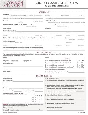 2012-13 TRANSFEr Application - Common Application - Swarthmore - Fill ...