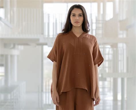 Brown Hand Embroidered Cotton Top