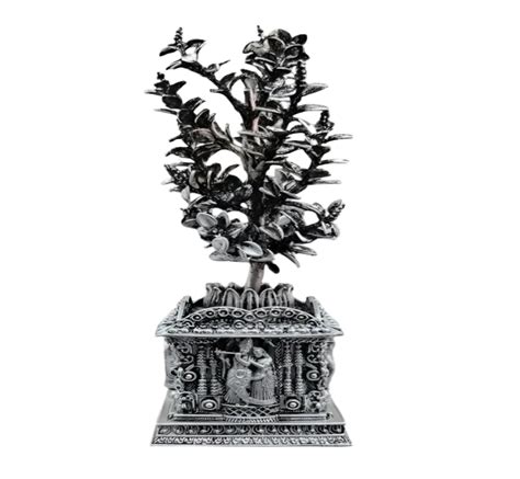 925 Silver Tulsi Plant Idol with Radhe Krishna Design in Pure 925 ...