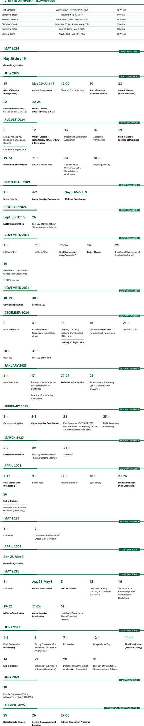 ACADEMIC CALENDAR - Wesleyan University Philippines
