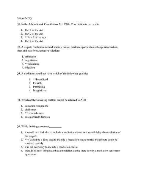Arbitration Law MCQ - dfsdafs - Pattern:MCQ Q1. In the Arbitration ...