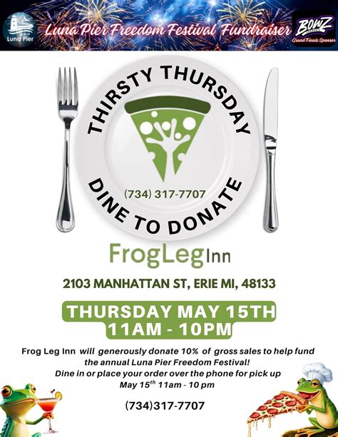 Thirsty Thursday Dine to Donate, Frog Leg Inn, Erie, 15 May 2025 ...