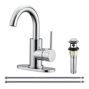RKF Single-Handle Swivel Spout Bathroom Sink Faucet with Pop-up Drain ...