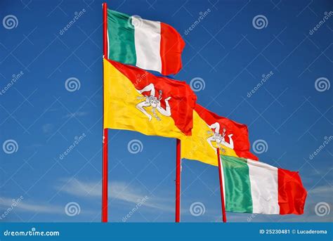 Flag Of Sicily With Trinacria Symbol. Italy Stock Photography ...