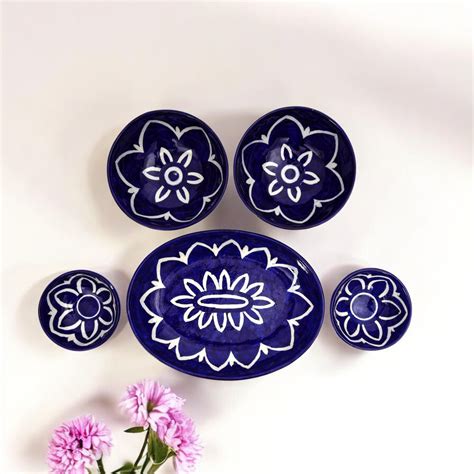 Blue Pottery Lotus Collection - Elegant 3-Piece Serving Set – Natriel