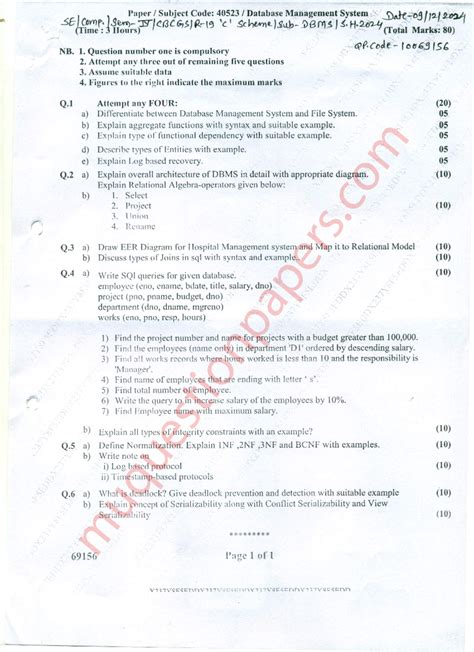 Database Management System Midterm QP 40523 - S. H Dec 2024 - Studocu