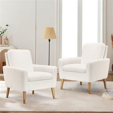 Amazon.com: Lohoms White Accent Chairs Set of 2 White Teddy Sherpa Chair Upholstered Comfortable ...