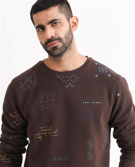 Rare Rabbit Men's Oli Brown Cotton Polyester Fabric Full Sleeves Graph