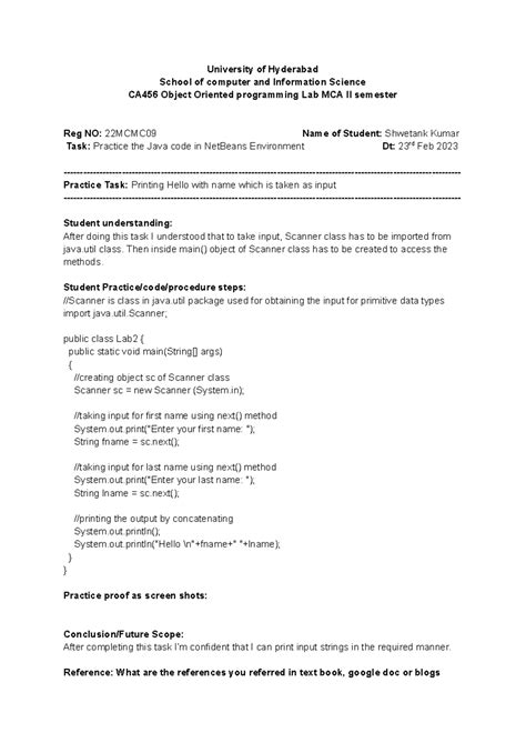 CA456 Object Oriented Programming Lab Practice - Feb 23 Assignment ...