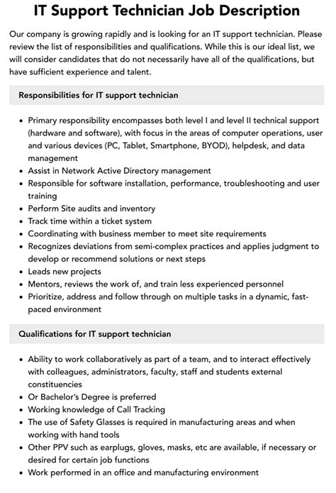 Image result for Computer Tech Support Job Description
