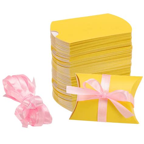 100Pcs Pillow Boxes 3.5 x 2.8 x 1 Inch Gift Boxes with Ribbons ...