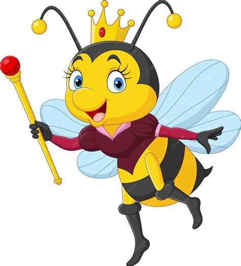 Premium Vector | Cartoon queen bee holding a scepter