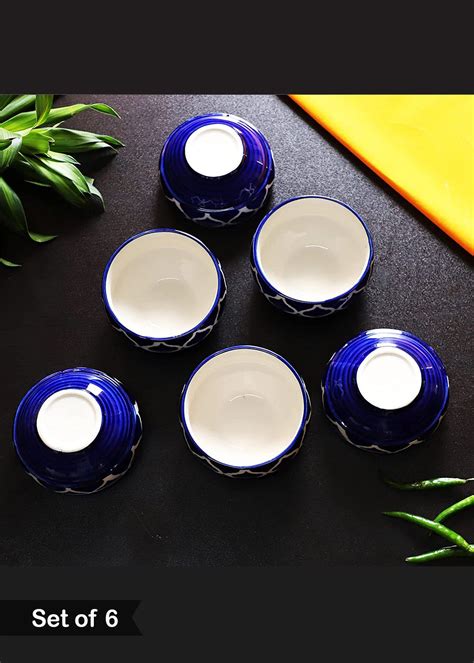 Get Hand Painted Blue Ceramic Floral Ceramic Serving Bowl- Set of 6 at ...