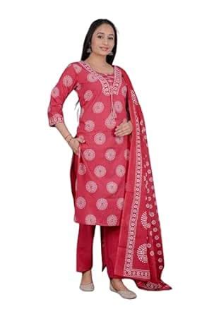 Buy Agrakaari Printed Pure Cotton Kurta Suit with Dupatta, 3-Piece Set ...