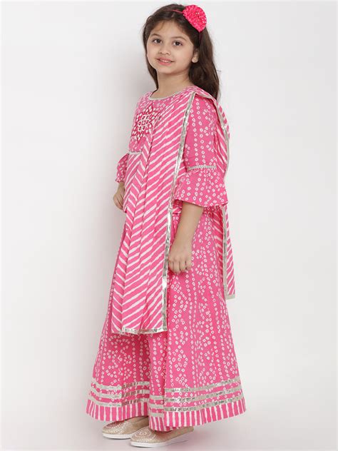 Shop Bitiya By Bhama Girls Pink & White Printed Ready To Wear Lehenga ...