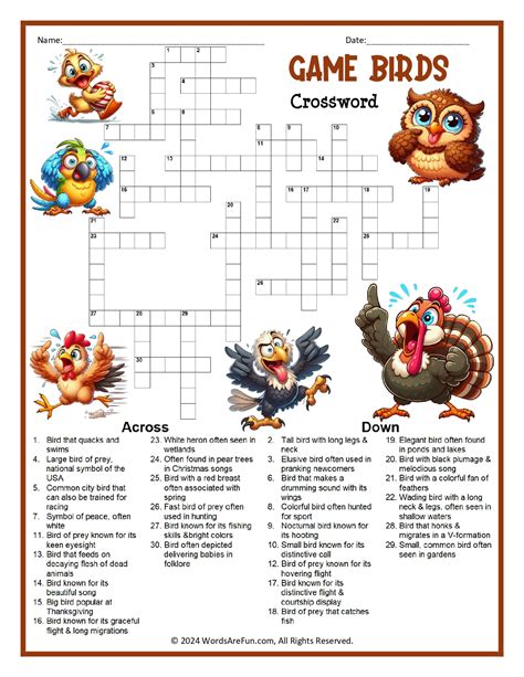 Game Birds Crossword Puzzle