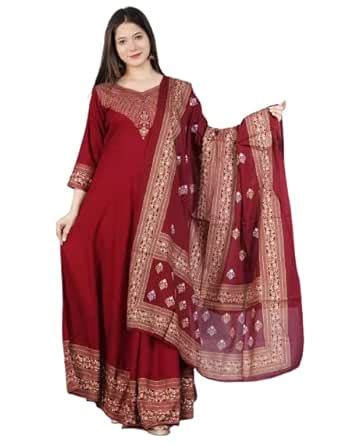 Buy Rayon PAN HAR Women's Anarkali Style Long Gown Kurta NO Dupatta ...