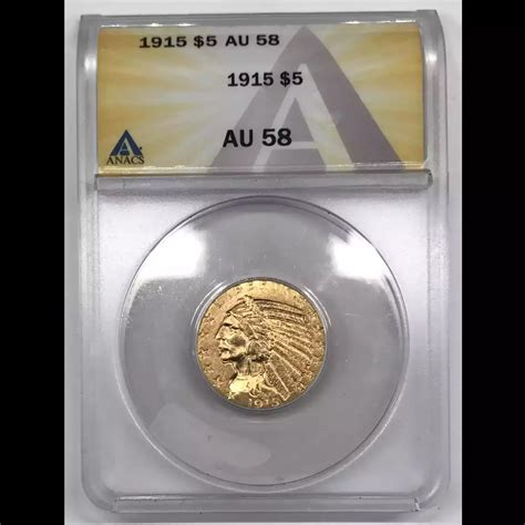 1915 $5 Gold Indian Head Half Eagle ANACS AU-58 - Old Pueblo Coin