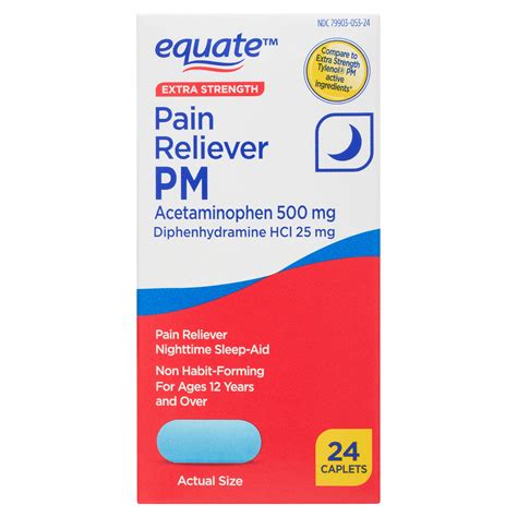 Equate Extra Strength Tylenol PM Compare: Acetaminophen 500mg/Diphenhydramine 25mg, 24 Count HSA ...