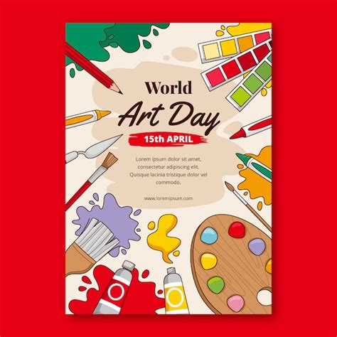 Hand drawn world art day vertical poster template | Free Vector