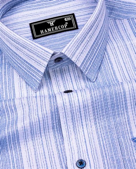 Roman Blue White Taupe Stripe Cotton Shirt – Hamercop