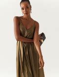 Buy Lamé V-Neck Midi Slip Dress at Marks & Spencer