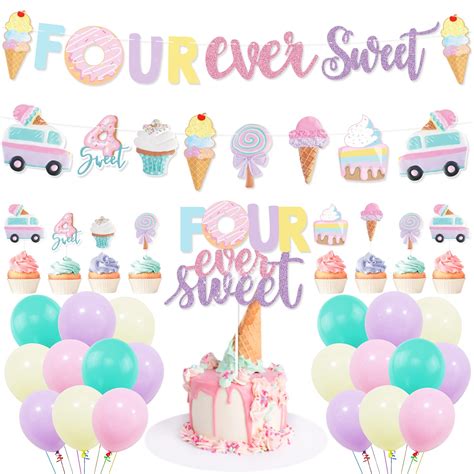 Buy UTOPPFour Ever Sweet Ice Cream Donut Birthday Party Decorations ...