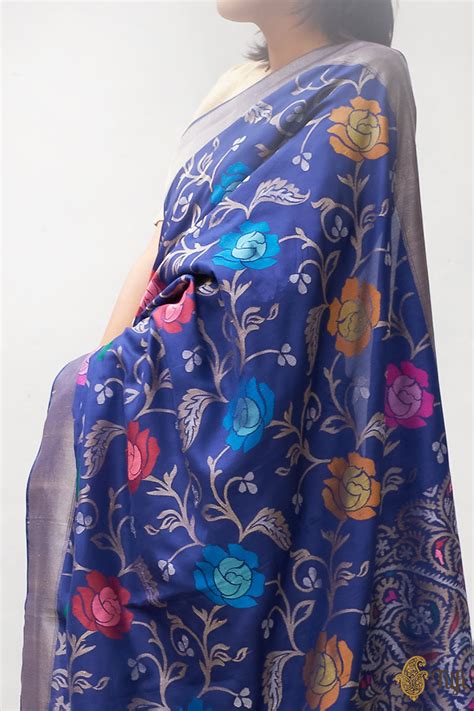 Navy Blue Pure Katan Silk Real Zari Banarasi Handloom Saree - Tilfi