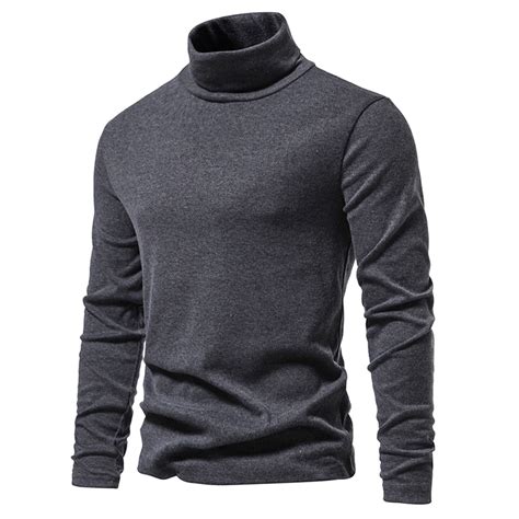 Oalirro Men Plain Long Sleeve Mock Turtleneck Tee Shirt for Fall Winter ...