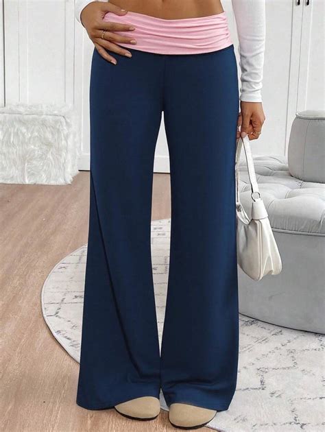 Tween Girls' Casual Contrast Foldover Waist Wide Leg Sweatpants, Spring ...