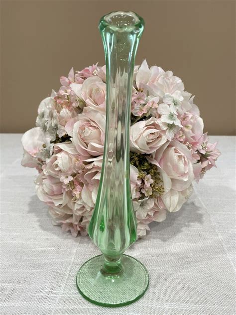 Vintage Green Depression Glass Vase uranium glass bud vase -- Antique ...