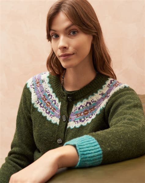 Wool Fair Isle Yoke Cardigan in Sorrel | Knitwear | Brora