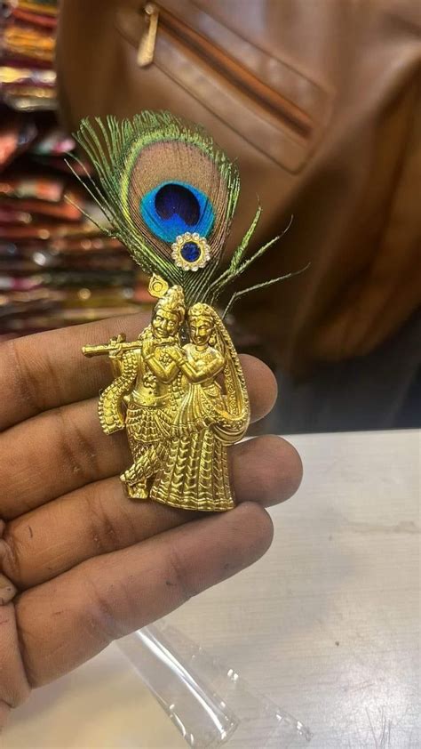 Buy Metal Radha Krishna Brooch Online - Gold Tone with Peacock Feather ...