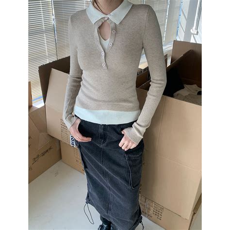 Fake Two-Piece Contrast Color Slim Sweater – Uncut-Trends