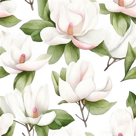 Premium Photo | A seamless pattern with white magnolia flowers on a ...