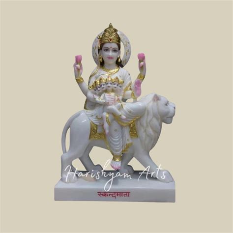24" White Skanda Mata Marble Statue for Temple & Home