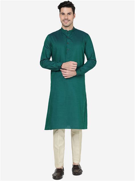 MODI KURTA Men's Bottle Green Cotton Blend Regular Fit Solid Modi Kurta ...