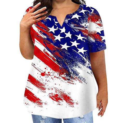 July 4Th Shirts For Women, Summer Plus Size Tshirt Of Casual V Neck ...