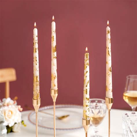 Set Of 8 White Taper Candles With Gold Film Online - Premium Candle ...