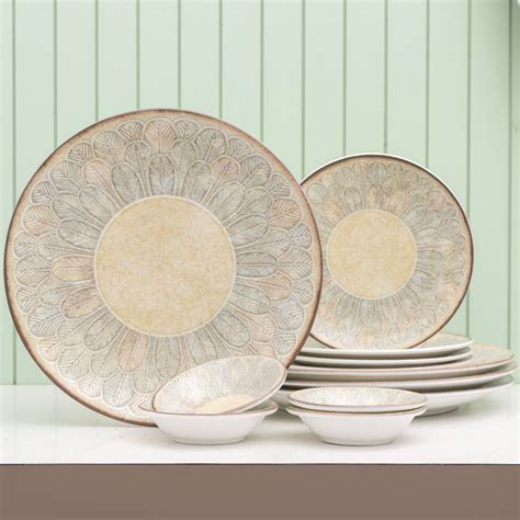 Textures Aroma Porcelain Dinner Set- 12 piece, For Family of 4 – Clay ...