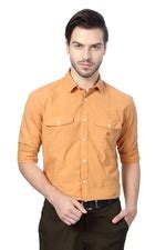 Buy Men Orange Solid Full Sleeves Leisure Sport Shirt Online - 80048 ...