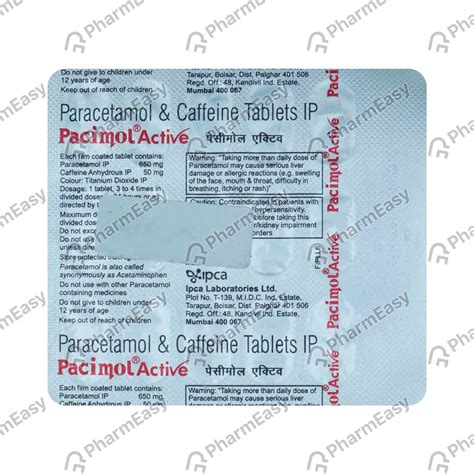 Buy Pacimol Active Strip Of 15 Tablets Online at Flat 15% OFF | PharmEasy