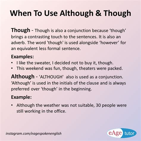 eAge Spoken English on Twitter: "When To Use Although & Though .#learn ...